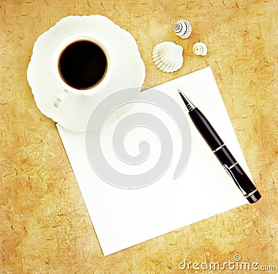 Coffee with Pen and Blank Paper