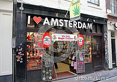 Coffee shop in Red light district at Amsterdam, Netherlands