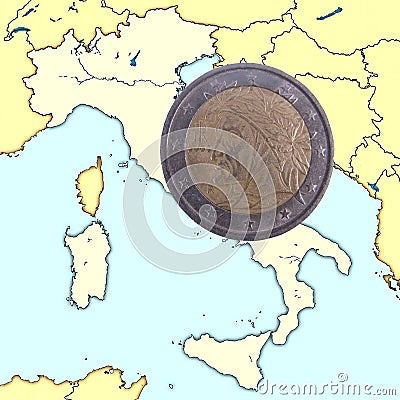 Coin on map italy