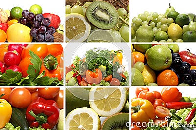 A collage of different fresh and tasty vegetables