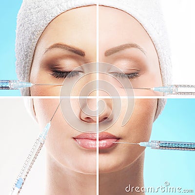 A collage of female face parts on a botox procedure