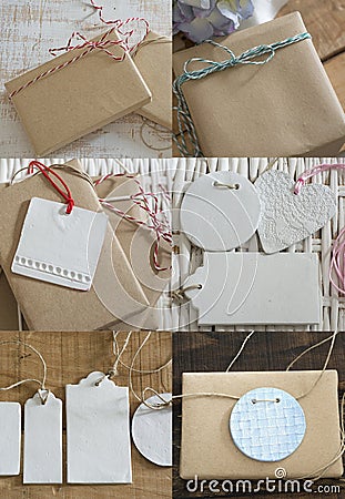 Collection boxes wrapped in recycled paper with label