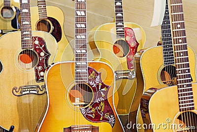 Collection of electric guitars at music store