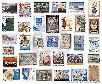 Collection of old postage stamps of Greece.