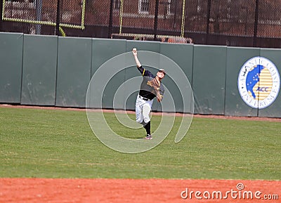 College baseball outfielder throwing the ball