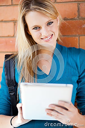 College student using tablet computer