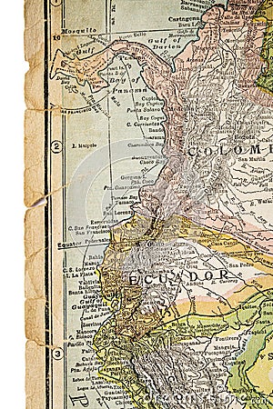 Colombia and Ecuador on vintage map
