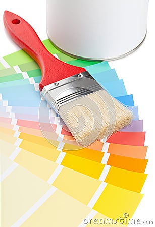 Color chart guide with brush and paint bucket