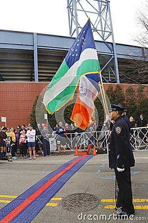 The Color Guard of the New York Police Department during the opening ceremony of the Michelob ULTRA New York 13.1 Marathon run