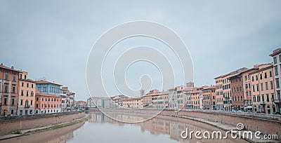 Color houses of Pisa and Arno River