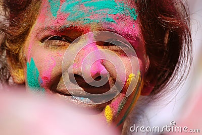 Color powder on an up close portrait Spring Festival