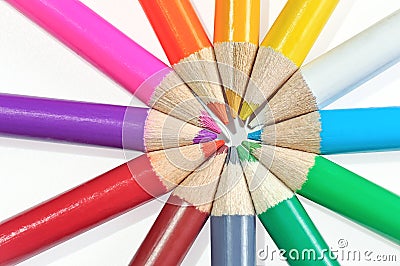 Set Beautiful White Colored Pencils Of Colored Pencils On White