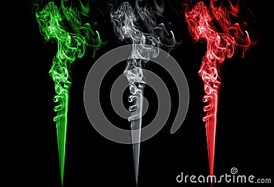 Colored smoke. Italy flag colors