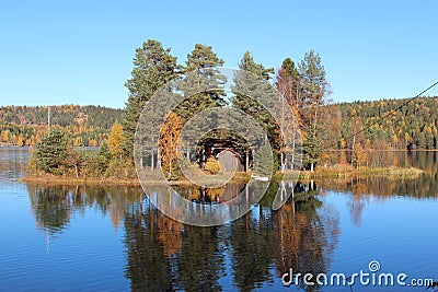 Colorful autumn trees and lake