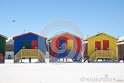 Colorful beach huts on the beach of Muizenberg