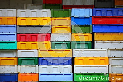 Colorful boxes plastic crates containers for fish