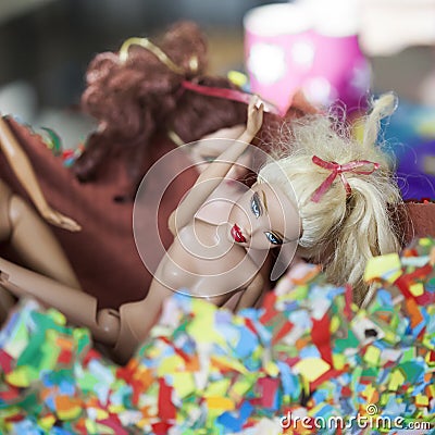 Colorful composition with Barbie dolls