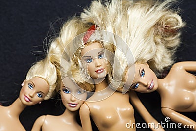 Colorful composition with Barbie dolls