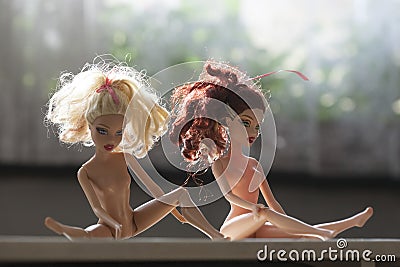 Colorful composition with Barbie dolls