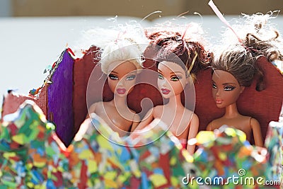 Colorful composition with Barbie dolls