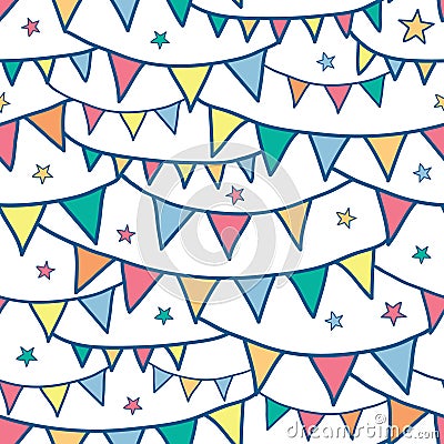 Colorful doodle bunting flags seamless pattern