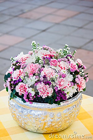 Colorful flower bouquet arrangement in round shape of carnation