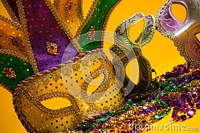 Colorful group of Mardi Gras or venetian masks