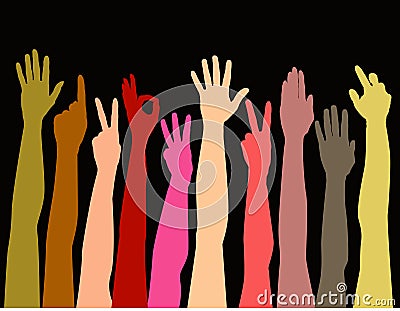 Colorful hands reaching up