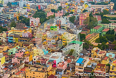 Colorful homes in crowded Indian city