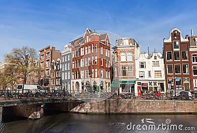 Colorful houses along the canal embankment, Amsterdam