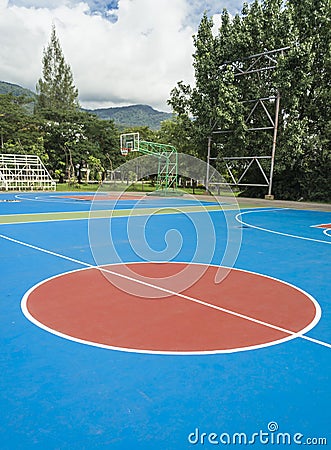 Colorful new Outdoor basketball court floor .