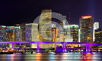 Colorful night view of city of Miami Florida