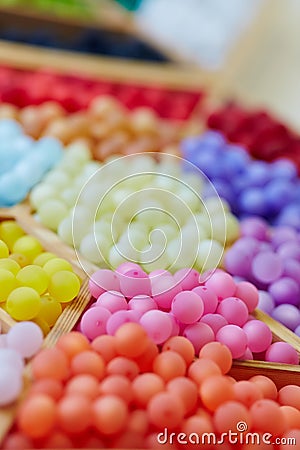 Colorful pearls in a jewelry store