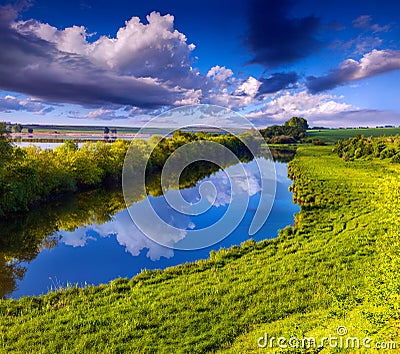 Colorful spring landscape on river