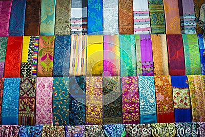 Colorful turkish fabric samples on Grand bazaar