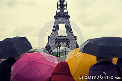 Colorful Umbrellas Rainy Day Eiffel Tower Paris