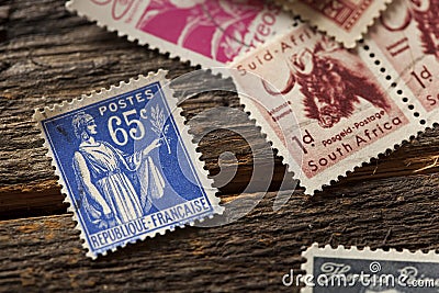 Colorful Vintage Used Postage Stamps