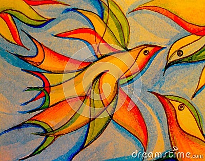 Colorful Watercolor of a bird in motion soaring to new heights