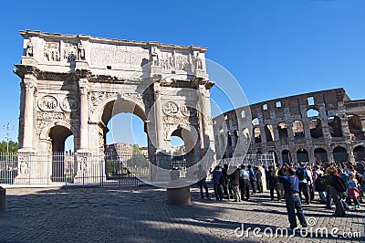 The Colosseum and the Arch of Constantine in Rome
