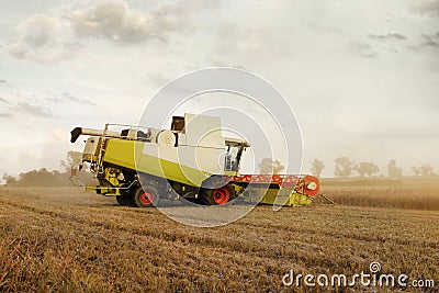 Combine harvester at corn