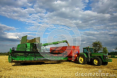 Combine machine and tractor with trailer