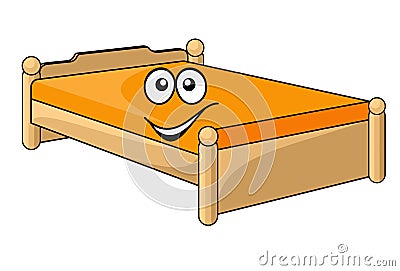 Comfortable cartoon bed with a colorful orange mattress with a happy ...