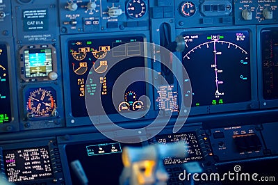 Commercial aircraft panel at night