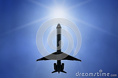 Commercial airplane flying
