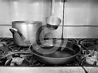 Commercial kitchen: stove top pot and pan