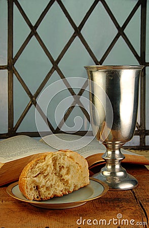 Communion Bread and Wine With Bible