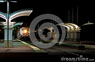 Commuter Train Station at Night