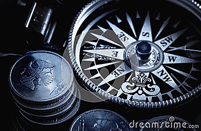 Compass and coins