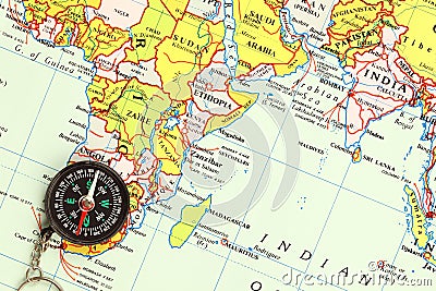 A compass on a map