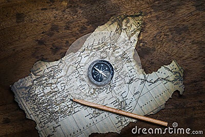 Compass and vintage map